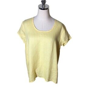Russ Berens Top Women's Size Medium Yellow 100% Linen Short Sleeve